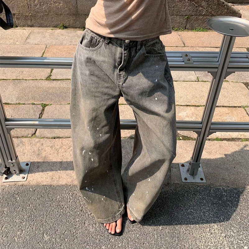 

Denim Wide Leg Pants Women Vintage Jeans Low Waist Distressed Pockets Washed Loose Trousers 2025 Streetwear Mom Floor Length