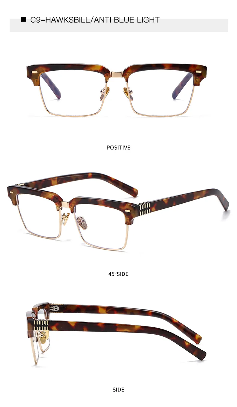 SHAUNA Fashion Nieten Halbrahmen Sonnenbrille UV400 Quadratische Anti-Blaulicht-Brille – Detail 17