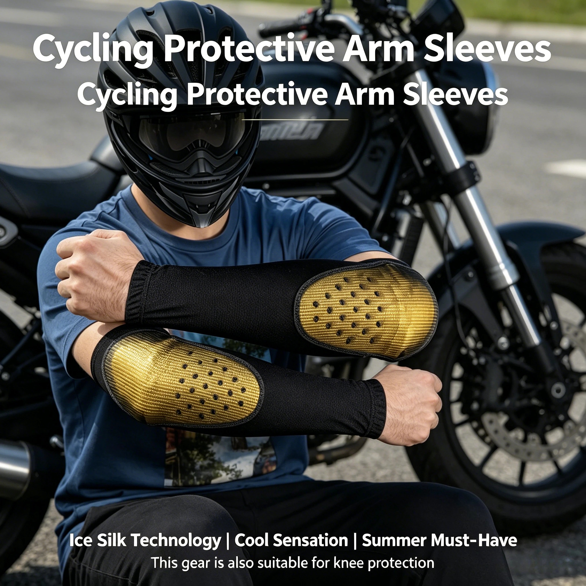 Ice Silk Motorcycle Arm Sleeves With Elbow Pads Anti Fall Sun Protection Knee Guards For Cycling Outdoor Sports Riding Accessori