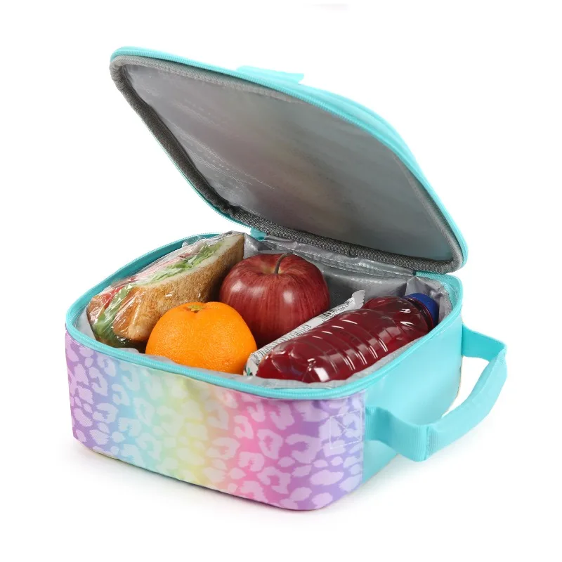 Lunch Box Combo with Ice Pack, Water Bottle, and Sandwich Container, Rainbow Leopard