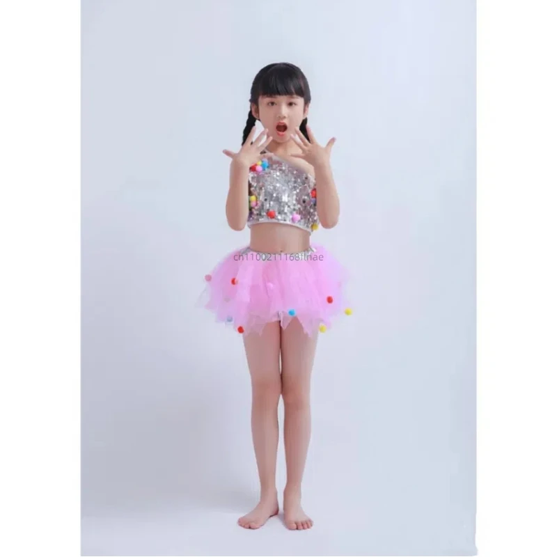 Детский костюм для выступлений, джазовый танец, пышная юбка принцессы, танцевальный фестивальный костюм для детского сада с головным убором