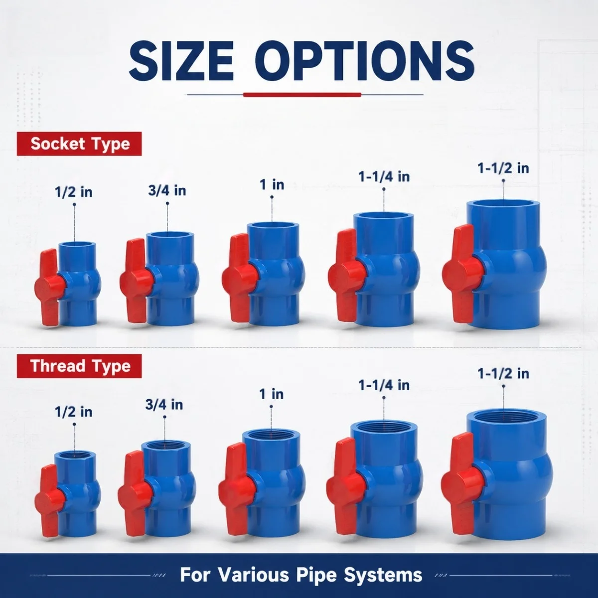 1Pcs Thread and Socket Type PVC Ball Valve 20/25/32/40/50mm Two Way Plastic Ball Valve  Aquarium Garden Irrigation Connector