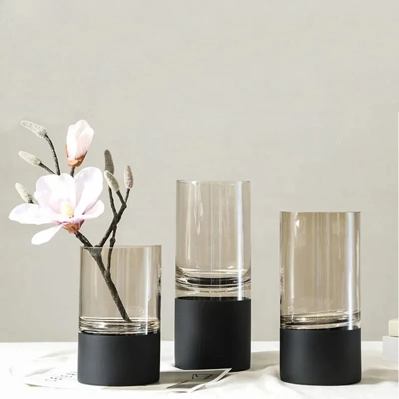 Gold-plated Glass Vase Simplicity Transparent Flower Pots Decorative Flower Arrangement Desk Decoration Hydroponics Floral Vases