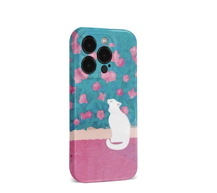 INS Summer Pink Blue Cute Cat Phone Case for IPhone 16E 15 14 13 Pro Max 12 Mini 11 Pro Plus Protection Ultra Thin Hard PC Cover