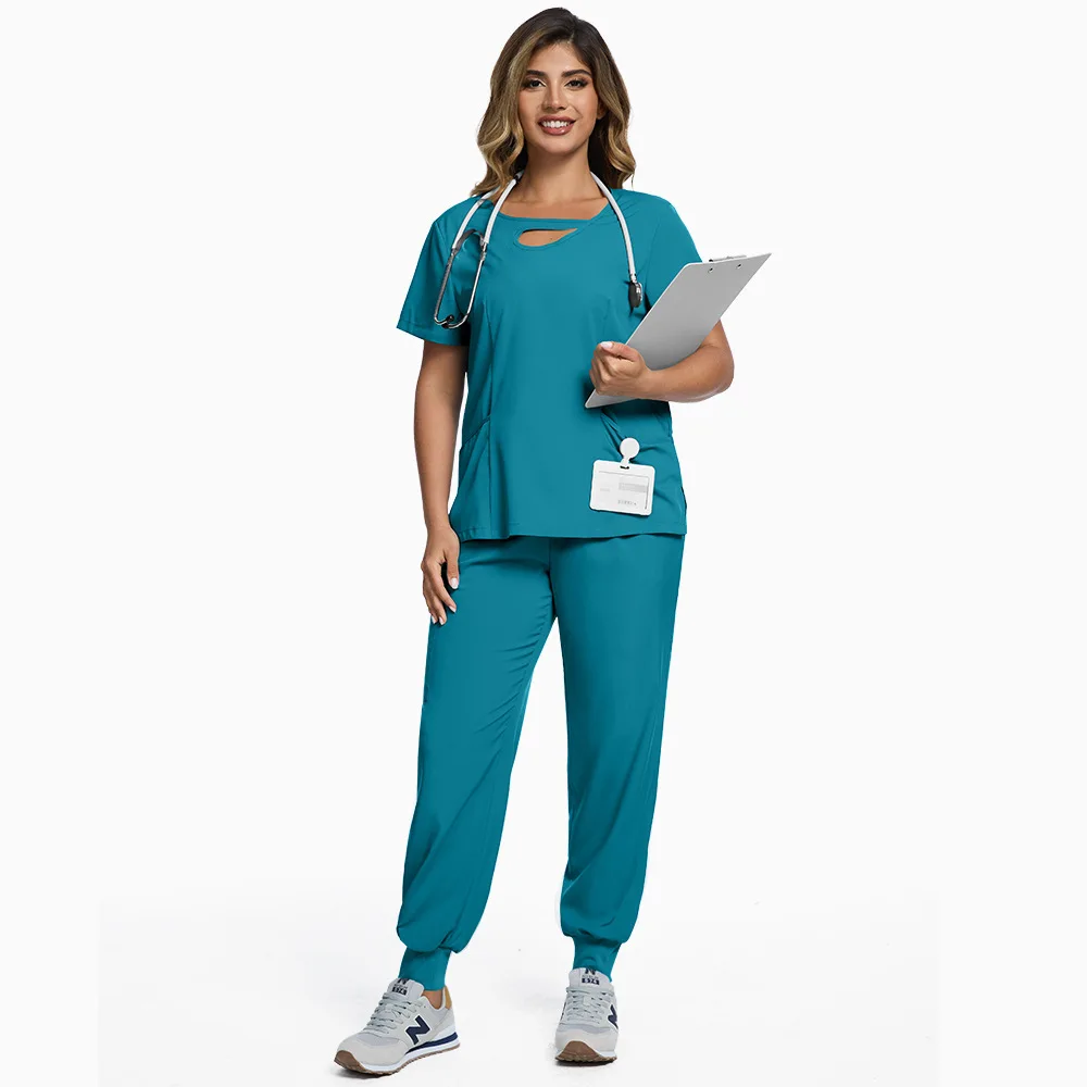 Beauty Workwear Women Medical Nurses Uniform Surgical Scrubs Set Spa Top Pants Clinic Carer Clothes Nursing Uniforms Jogger Suit view 2