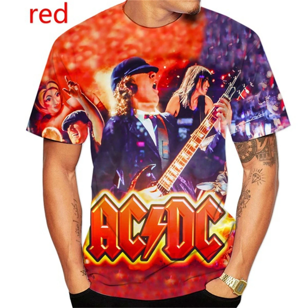 2024 New Summer Mens Clothing Metal Rock Band AC/DC 3D Print Fashion Children\'s O-neck T-shirt Casual Boys and Girls Shirt Tops