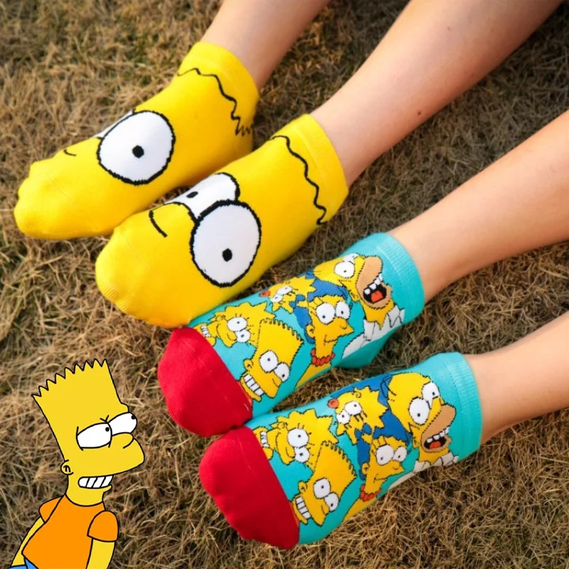 4 Pairs Simpsons JoJo Simpson Cartoon Women Girls Socks Japanese Ladies Soft Breathable Sock Cotton Boat Short Socks for Woman