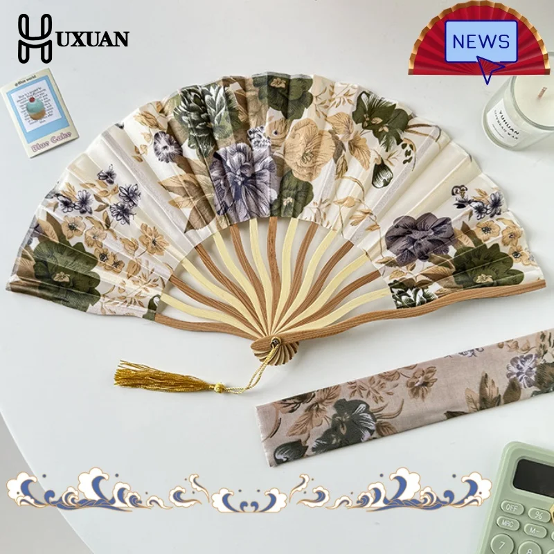 مروحة حريرية قابلة للطي على الطراز الصيني القديم مروحة يدوية على شكل زهرة كلاسيكية أنيقة مع غطاء مروحة شرابة مروحة قابلة للطي لحفلات الزفاف مع حقيبة #2