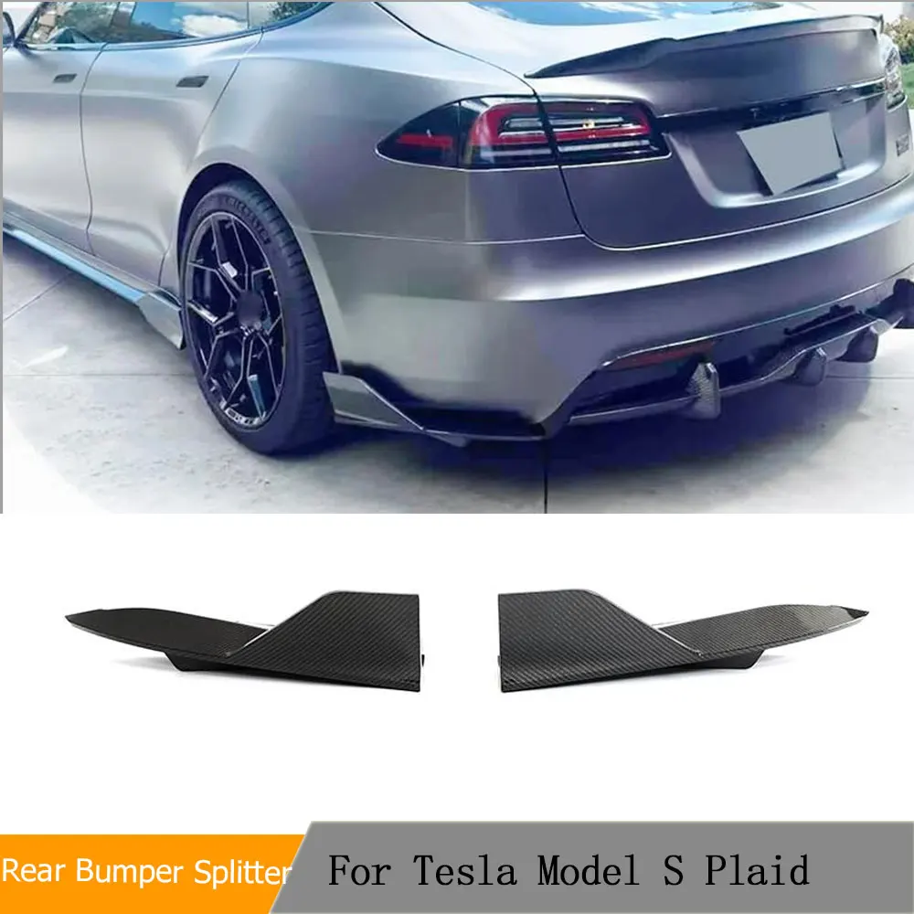 Carbon Fiber Car Rear Bumper Splitters for Tesla Model S Plaid 2021-2023 Real Carbon Rear Bumper Lip Splitters Diffuser Winglets