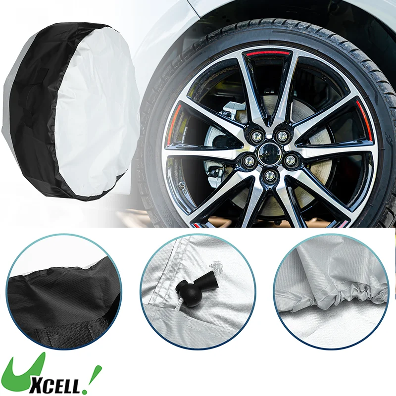 UXCELL 4Pcs Tire Cover Case Car Spare Tire Cover Universal Storage Bags Carry Tote Drawstring Cars Wheel Protection Covers