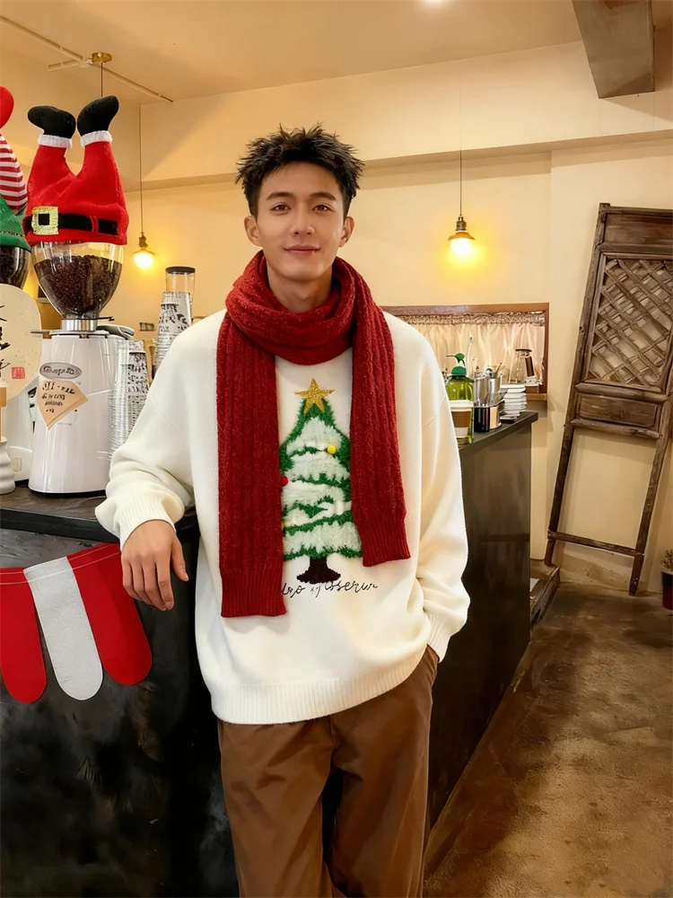 

ZAZOMDE Mens Christmas Tree Pattern Sweater Festive Knit Pullover Soft Long Sleeve Top For Holiday Party And Family Gathering