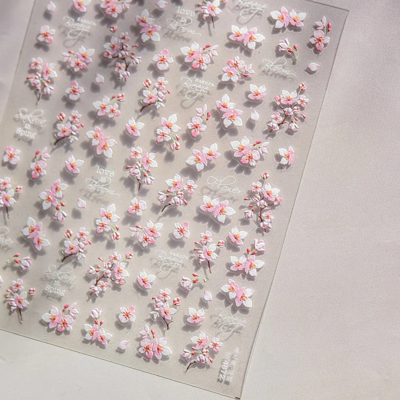 [Miauw.sensei]tomoniEmbossed Nail Sticker Populaire Japanse Briefpapier Retro Nail Sticker Lente Cherry Nail Ornament Stickers