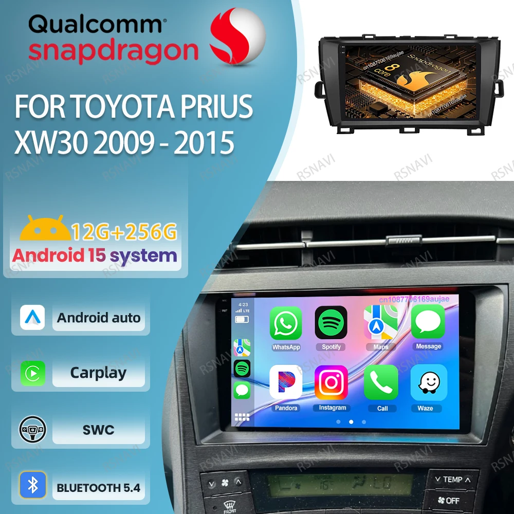 

Автомобильный радиоприемник Android 15 для Toyota Prius XW30 2009-2015 Qualcomm Viedo Player Wireless Carplay Auto Head Unit GPS Мультимедиа BT