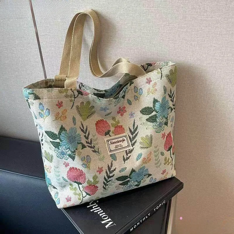 

Tulip Canvas Handbag Cloth Bag Home Use Handbag Teacher Gift Packaging Bag Ladies Hobo Bag Fashion Spring New Style Universal
