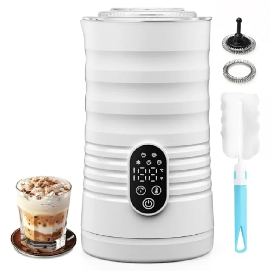 

Электрический вспениватель молока и кофе с дисплеем температуры, белый, 350 лм, безопасная для кожи основа, 96% пенообразования, ультратихая работа, простое управление