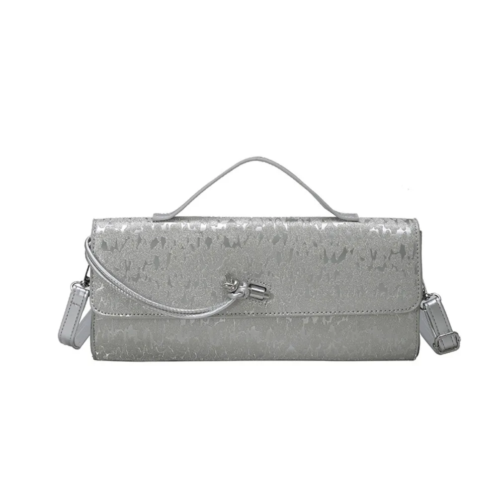 

Elegant Large Capacity Women's Handbag PU Metal Buckle Casual Shoulder Bag Silver Adjustable Strap Square Crossbody Bag Casual
