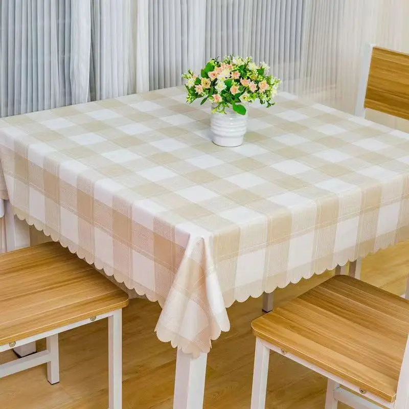 

2025 Waterproof and Oil-proof Round Tablecloth, PVC Table Mat, Tea Table Cloth, White Plaid