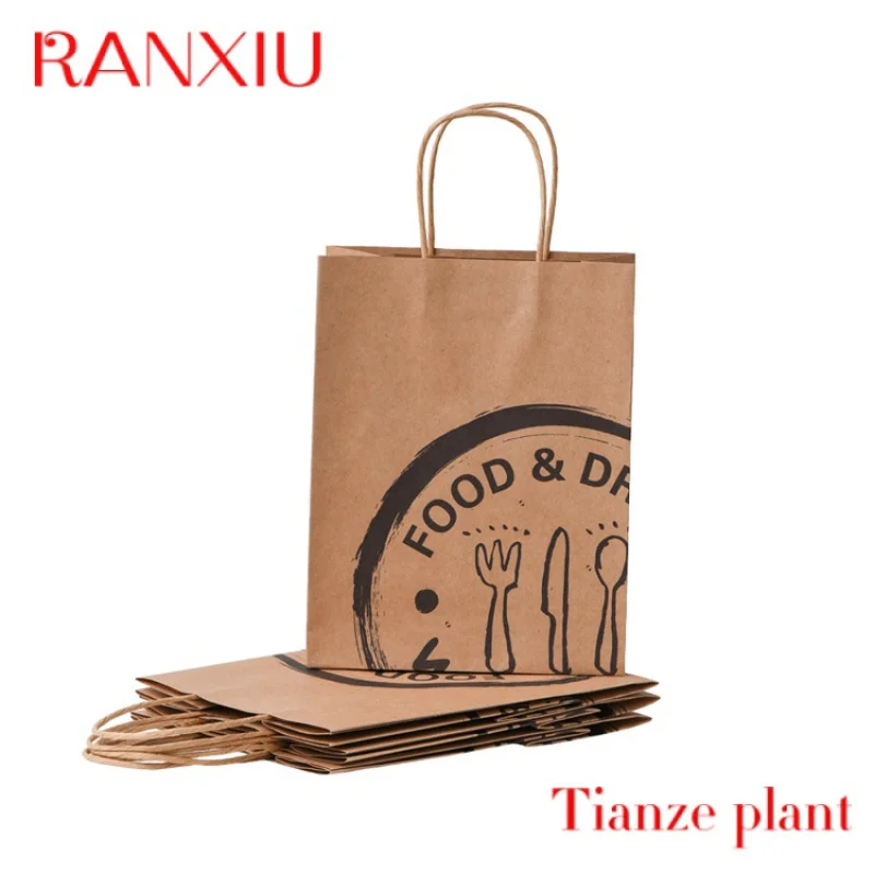 Custom paper bags with your own logo Food Take Away Brown kraft Paper Bag With Handle