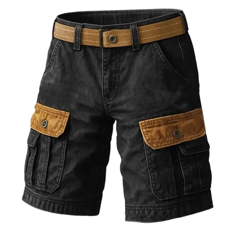 Retro Loose Straight Cargo Shorts For Mens Summer Leisure Mulit Pockets Patchwork Shorts Outdoor Fashionable Men Shorts