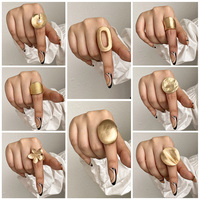 ALLYES Irregular Chunky Gold Silver Color Rings for Women Men Personality Elastic Rope Adjustable Finger Ring Fashion Jewelry