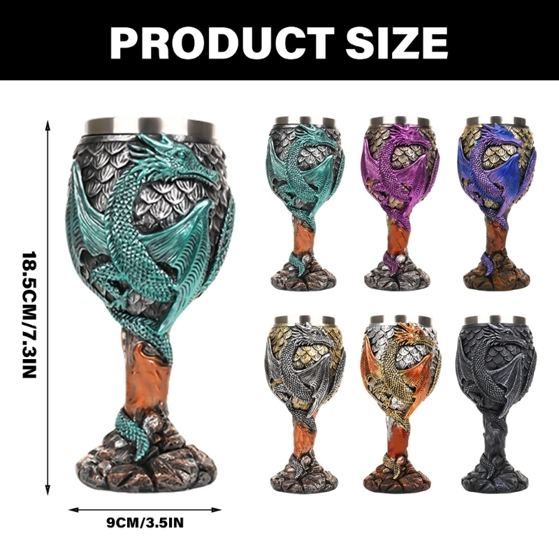 Wine Cup Dragon Embossed High Stem Wine Glass Wine Drinking Cup Resin Goblet for Home Decoration