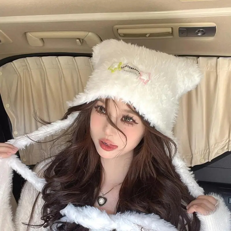 

652F Warm Ear Muff Hat for Teens Girl Plush Hat Cold Weather Beanie Hat InsStyle Photoshoots Prop Hat Women Accessories