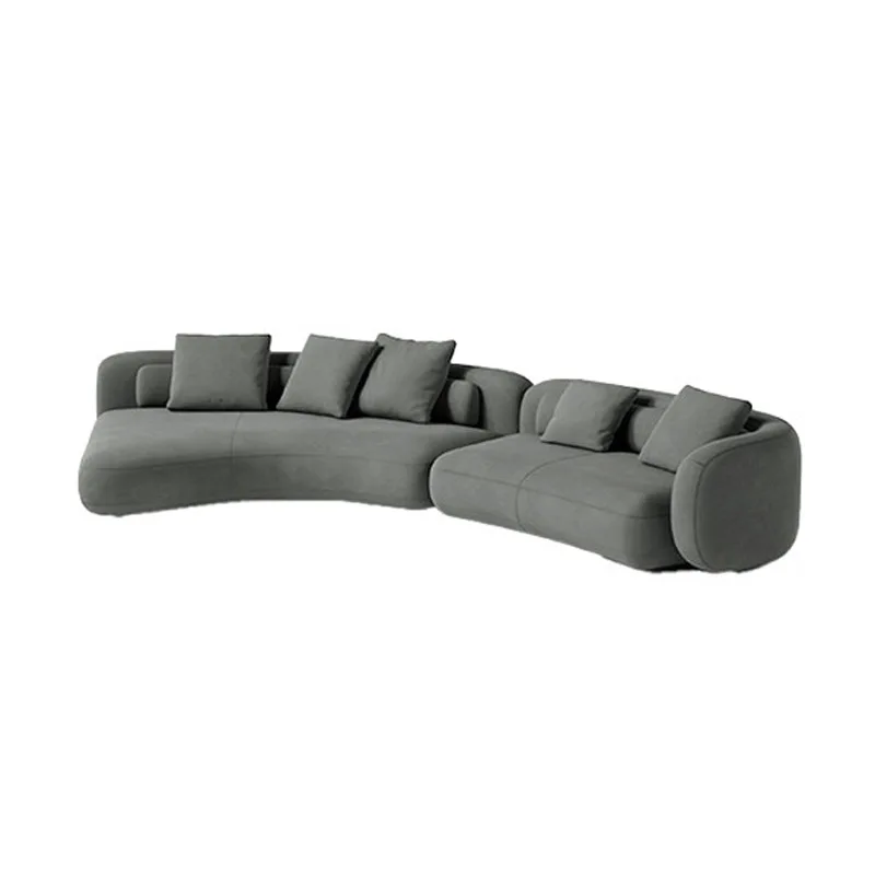 Minimalist special-shaped large flat-floor villa module curved lamb wool living room fabric sofa