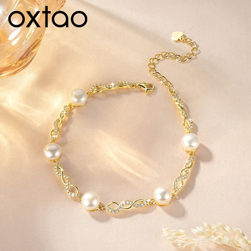 

OXTAO 14K Gold Filled 8mm Baroque Natural Freshwater Pearl Bracelet for Women Girls Adjustable Bracelet Wedding Jewelry Gift