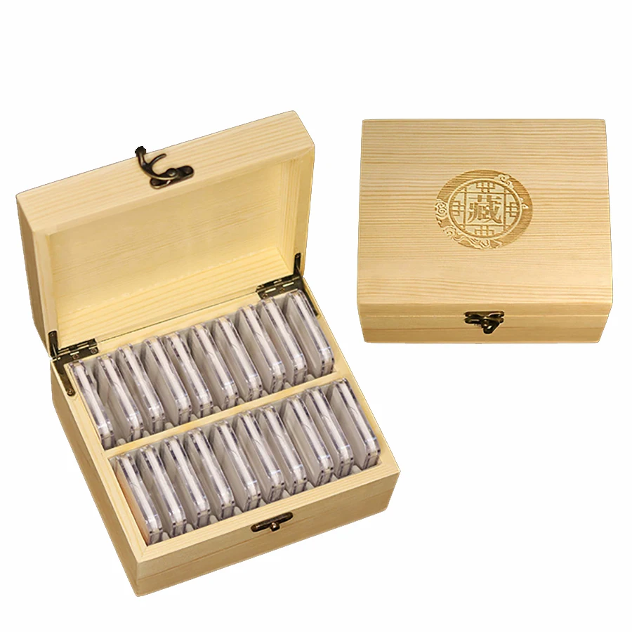 20 Wooden Round Protect Coins Case Holders Storage Container Display Cases Box Commemorative Coins Collection Box