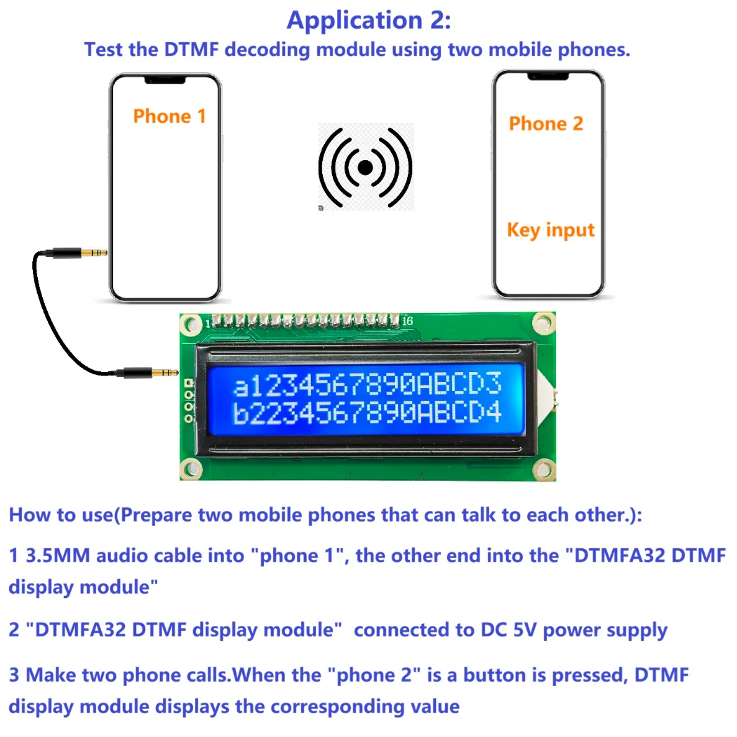 DTMF Decoder Module 120Bit Dual-Tone Multi-Frequency Audio Decoding Board with LCD for IoT Home Automation