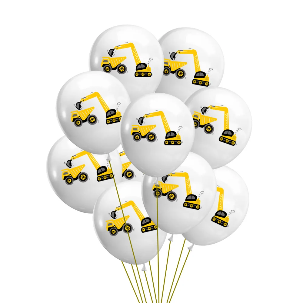 Excavator Truck Latex Balloon Set, Engineering Vehicle Theme, Birthday Party Decoration, 12 