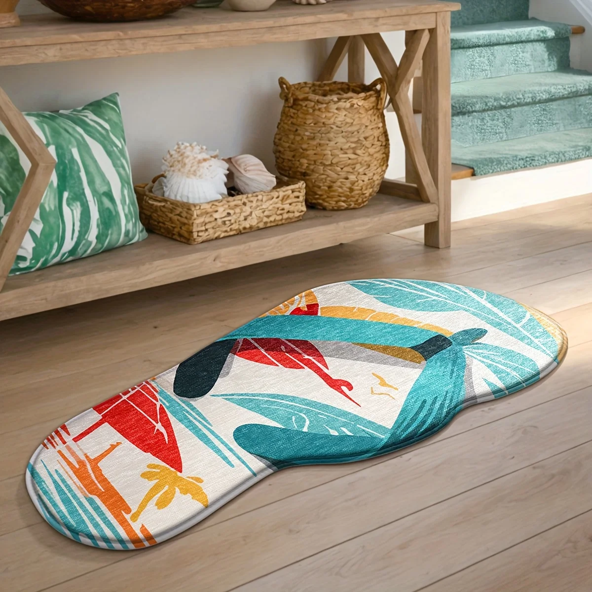 VIKAMA Seaside Style Carpet Machine Washable Non Slip Shaped Bathroom Mat Bathroom Shower Room Home Decoration Carpet