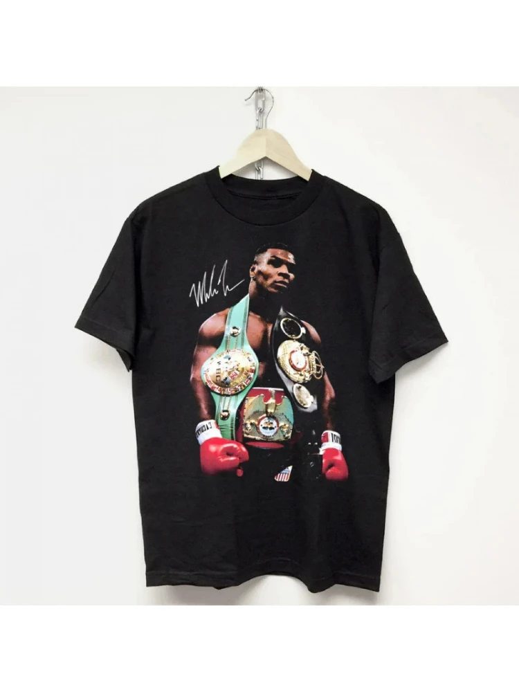 Mike Tyson boxing graphic printing cotton men's summer round neck short sleeve T-shirt.