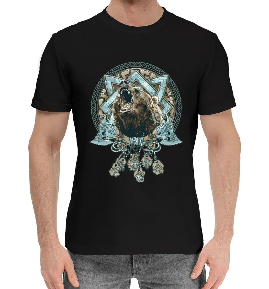 

Bear and Slavic Charms Rune Russian Orthodoxy Gift T-Shirt 100% Cotton O-Neck Summer Short Sleeve Casual Mens T-shirt Size S-3XL