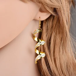 1pair Women'S Twist Spiral Dangle Charm Fall Earrings Jewelry Stainless Steel Long Peculiar Earrings 2024 Daily Trending Jewelry