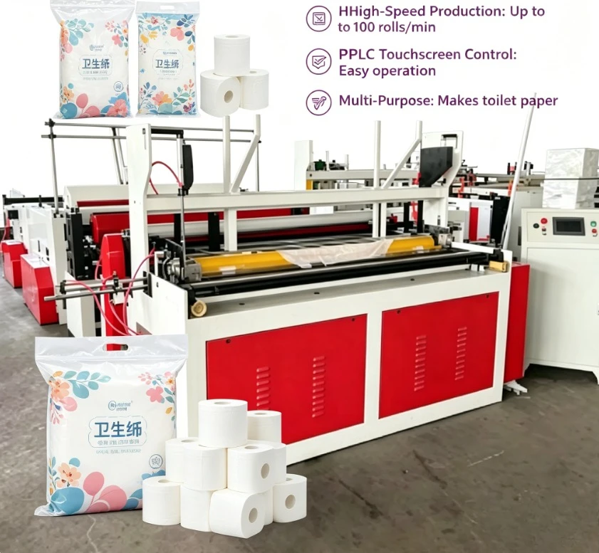Customized High Speed Automatic Tissue Toilet Roll Rewinding Machine To Make Toilet Paper Roll