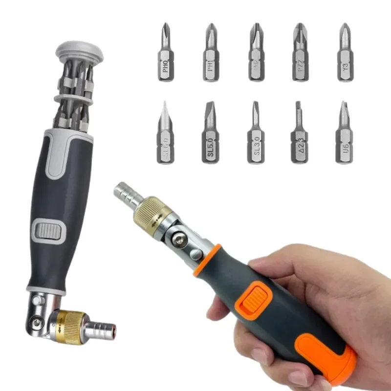 10-in-1 Portable Ratchet Screwdriver Set Multifunctional Hidden Bits Corner Multi-Angle Driver Tool for Home Repair