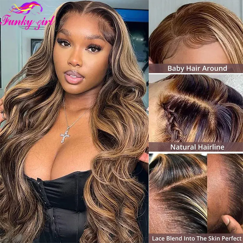 Body Wave Highlight Human Hair Wigs Brazilian Body Wavy 13x6 Lace Front Wigs For Women 13x4 Transparent Lace Closure Full Wigs