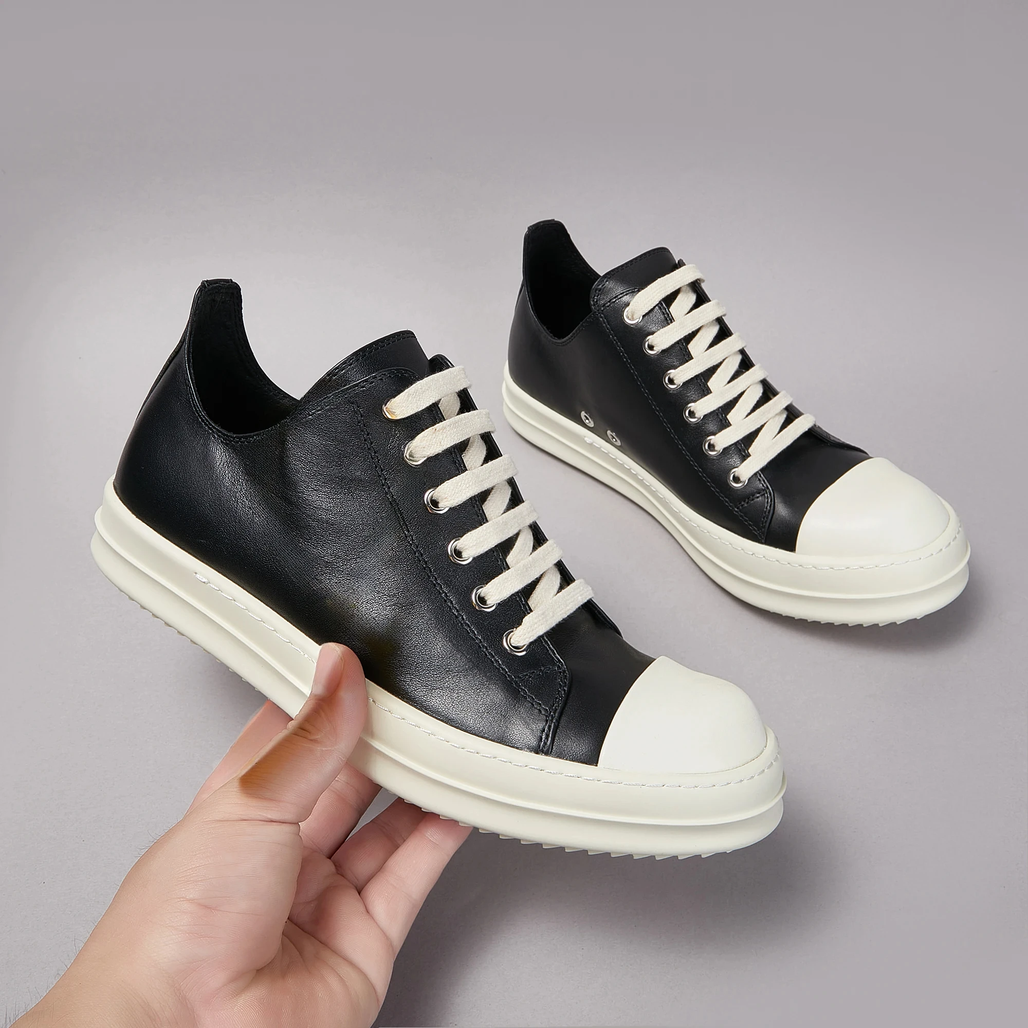 Designer Men Shoe Casual Leather Low Top Women Sneaker Fashion Flat Luxury Round-toe Designer Platform Street Black Flat Shoe