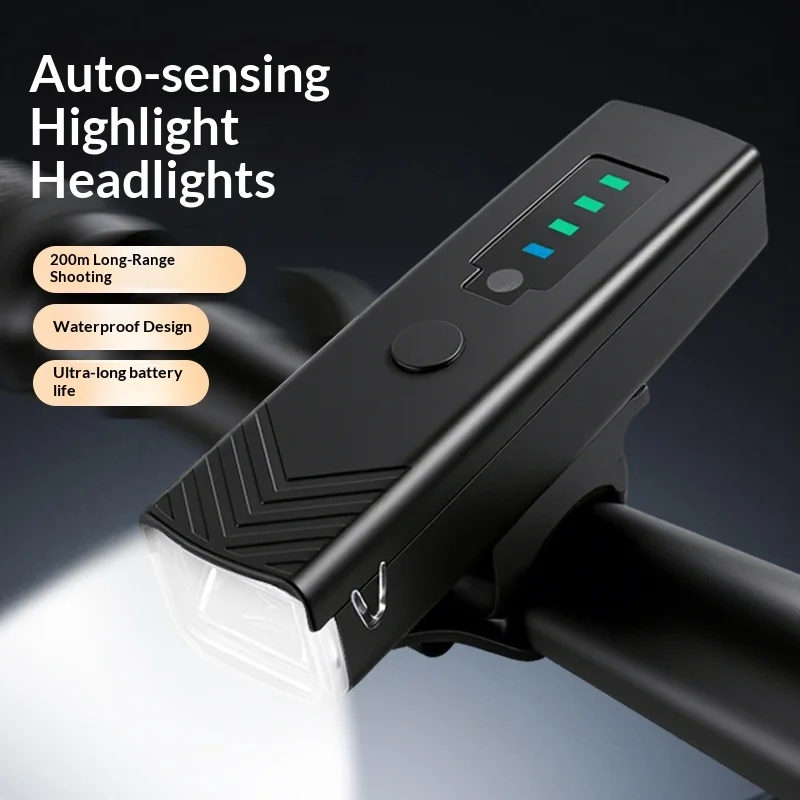 Smart Bike Front Light USB Rechargeable LED Bicycle Headlight High Brightness Automatic Night Riding Waterproof Safety Light