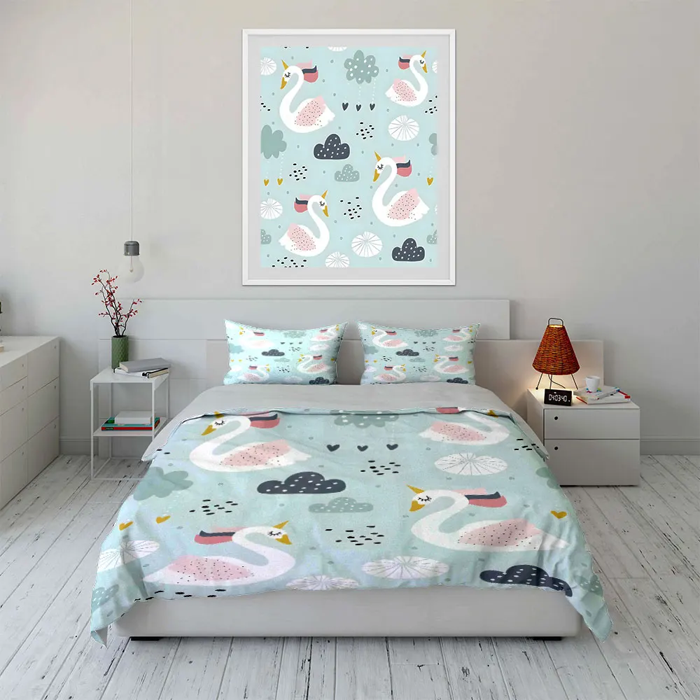 Dreamy Swan and Cloud Pattern Print Soft Comfortable Duvet Cover Bedding Set Included 1*Duvet Cover  2*Pillowcases