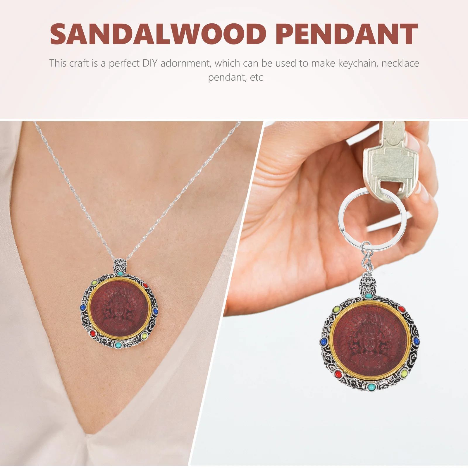 Durable Silver Plated Copper Wooden Sandalwood Pendant Necklace Charm for DIY Jewelry Making Gifts Sandalwood Pendant