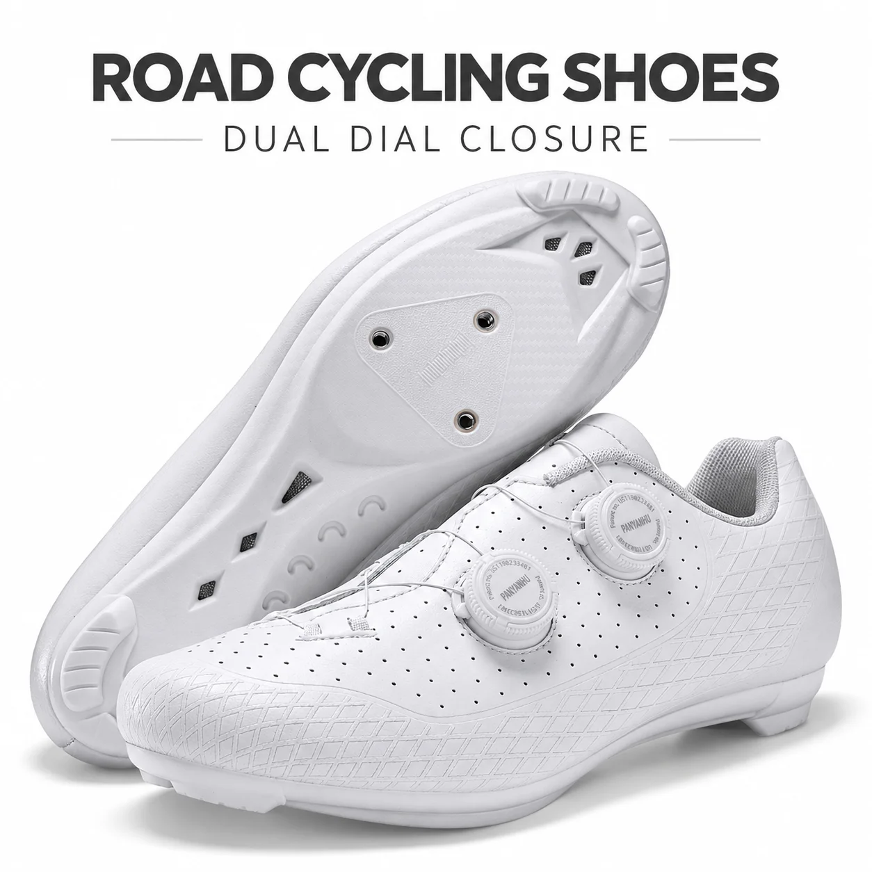 Road Cycling Shoes Lightweight Anti-Slip Bicycle Shoes with Dual Dial Closure Perforated Upper 3-Bolt Cleat Outsole for Riding