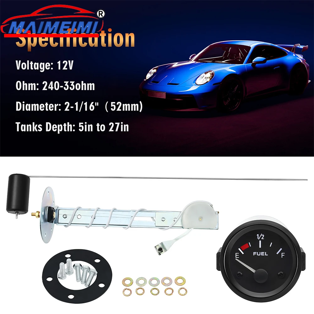 

52MM Pointer Gauge Car Fuel Gauge White backlight or Fuel Float Sensor Adjustable length for Car 12V