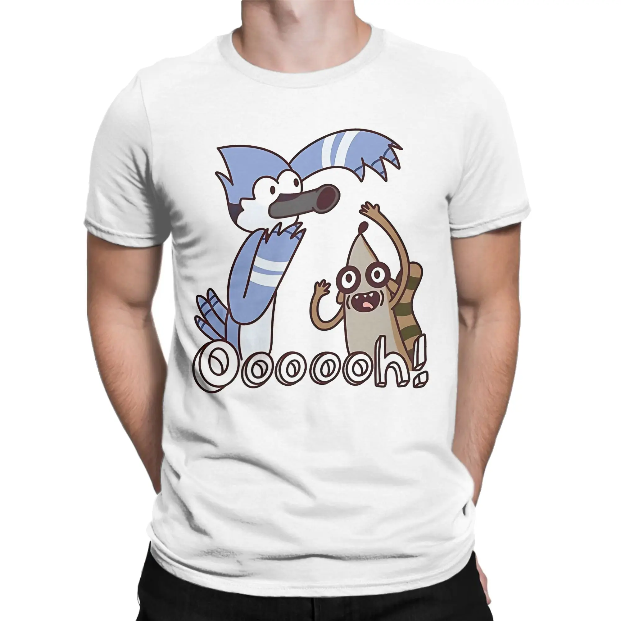 Mordecai and the Rigbys ooooh T Shirt Men Cotton Tops Fashion Regulars Show  O-neck Short Sleeve