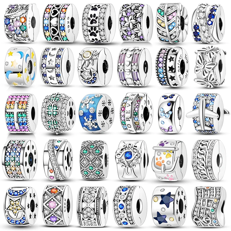 

Lnlaid With Zircon Starry Sky Isolation 925 Sterling Silver Fashion Dog Paw Clip Beads Series Fit DIY Charms Bracelets Jewelry