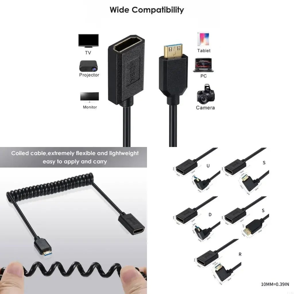 

Гибкий спиральный мини-видеокамера 120 см, кабель-адаптер «папа/мама» 8K60 Гц 4K120 Гц для видеокарт, проекторов K1KF