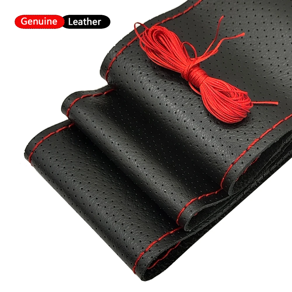DIY 100% Genuine Leather Steering Wheel Cover  Sew Hand Sewn For Diameter 38cm Classical Breathable Soft Steering Wheel Covers