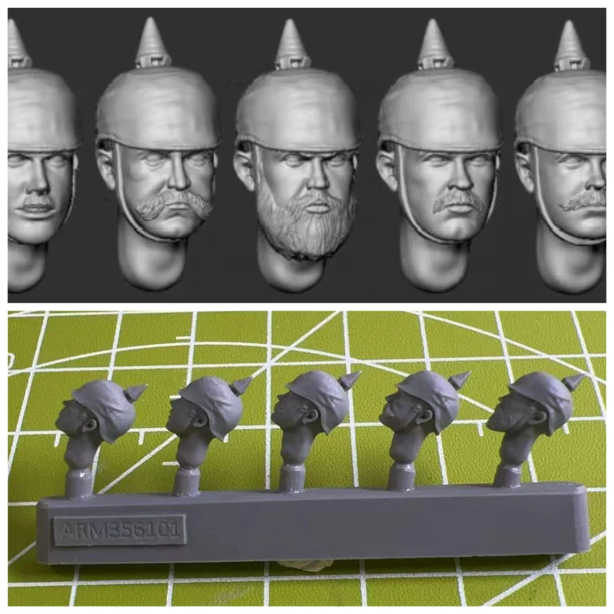 5Pcs 1/35 Scale Unpainted Resin Head Set, Pickelhaube Helmet Head Upgrade Parts for Model Building