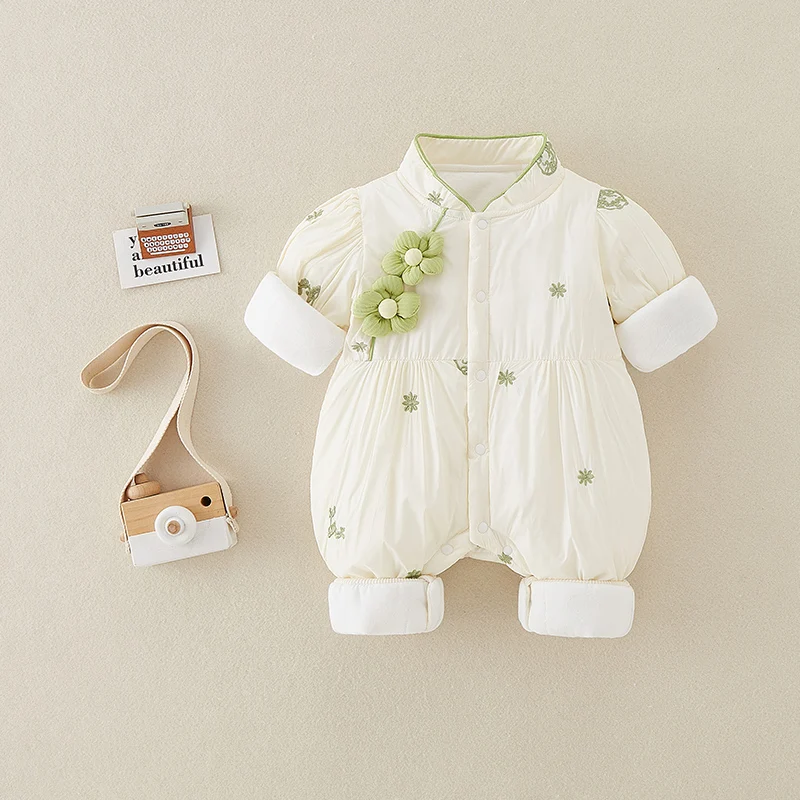 신생아 여아 의상 가을 겨울 얇은 면 소재 슈퍼 귀여운 여아 면 패딩 야외용 따뜻한 옷 하라이